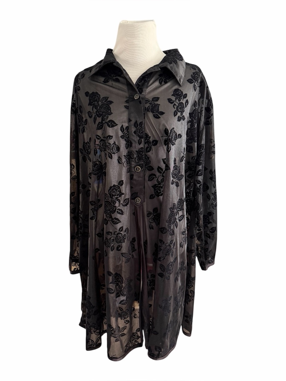 VTG 90s Sheer Burnout Velvet Floral Duster Cardigan Jacket OS  Whimsigoth